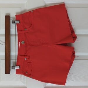 Hudson Gracie Classic Mid Rise Relaxed Slim Cut Off Jean Shorts Blood Orange 27